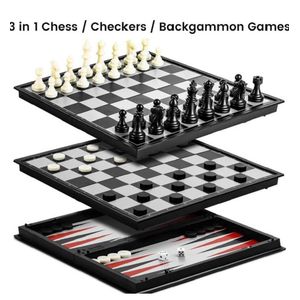 3in1 Complete Foldable Portable Chess Checkers and Backgammon Board Game for Kids & Adults