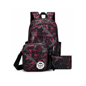  3Pcs USB Charging School Backpack Set - Large Capacity Teen Laptop Bag with Shoulder Bag & Small Pouch - Red