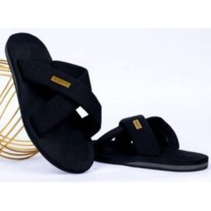 Fashion Men Cross Suede Leather Slippers Men -Black 