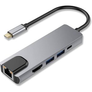  5-in-1 USB-C to HDTV (4K HDMI) + LAN + PD Multiport Adapter Hub ( 5 PCS )