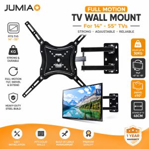 Full Motion TV Wall Mount Bracket 14–55 Inch – Adjustable Tilt & Swivel, Heavy Duty 35kg Load Capacity - Black