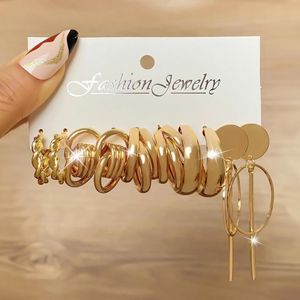 5-Pair Gold-Toned Geometric Twist Earring Set – Fashionable Alloy Creations for Women