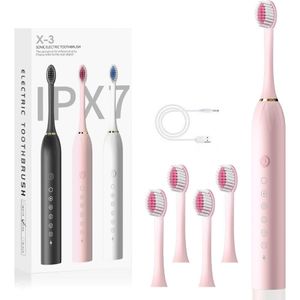 addigoes Electric Toothbrush, with 4 Brush Heads, 6 Cleaning Modes, High-Frequency Sonic Vibration, USB Rechargeable, Waterproof, Pink