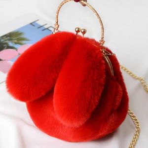 HUAHUA Plush rabbit bag female diagonal cross Korean version cute hand-held fur imitation fur new rabbit ear clip bag
