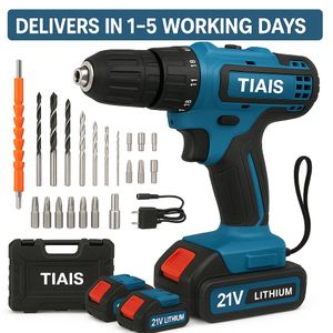 Cordless Electric Drill Two 21V Lithium Battery  Rechargeable Power Drill Machine with Accessories