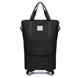 Women's Large Capacity Nylon Weekender Expansion Luggage Bag Double-Layer Dry Wet Separation Zipper Folding Travel Bag Wheels