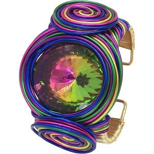 Vibrant Multi-Color Wire Wrapped Crystal Cuff Bracelet