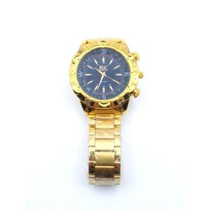 Bk Men's  Quartz Wristwatch – Compass-Design Champagne Dial with Gold Link Strap - Gold