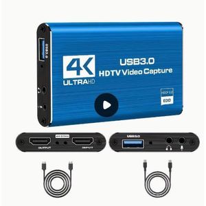 Video Capture Card, Audio/Video Capture Card, USB 3.0 Capture Card (Supports 4K HDMI Loop-out), 1080P 60FPS / 2K 30FPS Game Video Capture Device - Blue