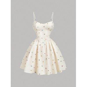 Vintage Yellow Floral Bustier  Dress for Women – Summer Beach Short Dress,