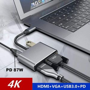 4-in-1 USB-C Hub Multiport Adapter with 4K HDMI, VGA, USB 3.0 and 87W PD Charging – Type-C Docking Station for Laptop, Monitor, TV and Projector