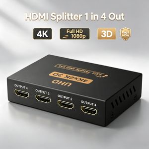 Yaticrab 1x4 HDMI Splitter 4K, 1 Input 4 Output HDMI Signal Distributor, Support 4K@30Hz 3D HD Video, For TV, Monitor, Video Conference & Display Shop