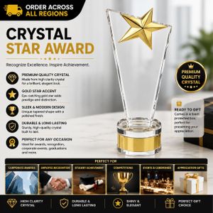 Trovec Crystal Star Award Trophy – Gold Star with Clear Crystal Base
