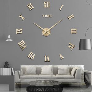 3D DIY Wall Clock  Unique Design Large Digital Wall Clock Acrylic Mirror 3d Creative Roman Numeral Clock  90-120cm