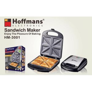 Hoffmans HM-3001 Electric 4-Slice Sandwich Maker & Toaster - 1400W Silver/Black