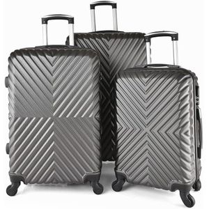 Set of 3 Trolley Bags, Hard Case ABS, 360º Wheeling Carry on & Check-in Luggage for Men & Women, Suitcase for Travel, Trolley- Grey
