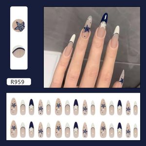 24 PCS Wearing Nails - Blue Star & French Polka Dot Beauty 
