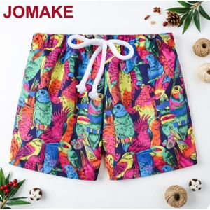 JOMAKE Boys' shorts, ages 2-9, featuring colourful parrot designs and drawstring pockets.