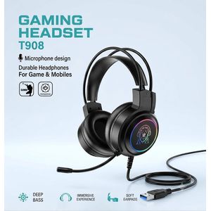 T908 RGB Wired Gaming Headset with Noise-Reducing Microphone – USB Gaming Headphones for PC, Laptop & Mobile