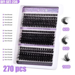 270pcs Fluffy Lash Clusters 60D+80D+100D Thick Eyelash Clusters D Curl Wispy Individual Lashes 10-18mm Cluster Eyelash Extensions 