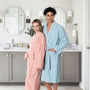 2 in 1 Loose Long Sleeve Bathrobe , Sleep Mask and Slipper set -Blue /Pink