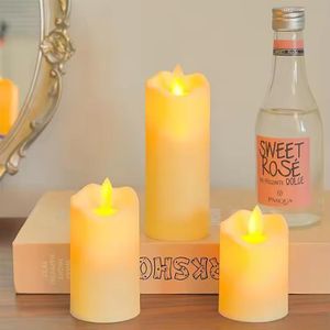 WakeView 3 Pack Flameless LED Pillar Candles, 3 Sizes 5/7/9/11cm, Built-in AG13 Button Batteries, Warm Flickering Light, Battery Operated Decor Lamps For Ghana Wedding, Church, Party, Power Outage Home Decoration, Gift Box Pack