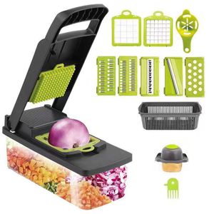 12-in-1 Multifunctional Vegetable Chopper & Mandoline Slicer- Grey & Green 