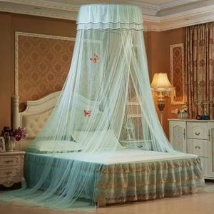 Butterfly Lace Dome Mosquito Net For Double Bed Ruffled Lace Curtain Valance - Blue