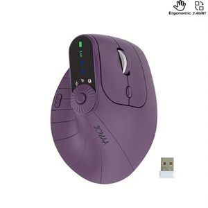JOMAA Ergonomic Dual Mode Mouse Wireless Vertical Bluetooth Mouse With Function Adjustment Knob Buttons Rechargeable Mice for Win/IOS/Android