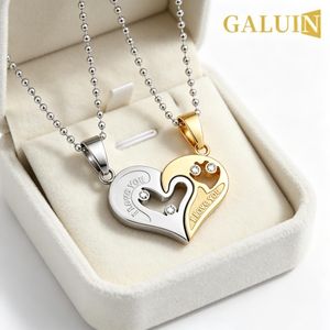 GALUIN Genelec 2 In1 Couple Necklace Pendant Love Heart CZ Puzzle Matching-SZ