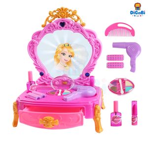 Digabi Toddler Vanity Magic Makeup Set Girl Toy Automatically Mirror with Music Light Pink Toys for 2 3 4 Year Old Girl Hair Salon Pretend Play Princess Dress Up Playset Valentine Gift age 3-5
