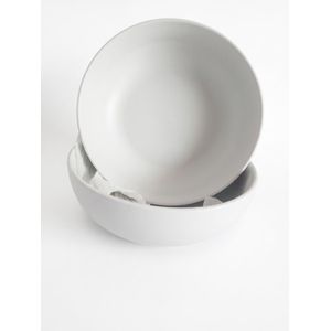 2-Piece Modern Ceramic Fluted Soup and Salad Bowls – Glossy White Serving Dish Set.