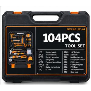 104-In-1 Multifunctional Cordless Electric Drill Tool Set – Complete Home Repair Kit with Power Drill, Hammer Pliers Screwdriver Bits & Carry Case (Black/Red)