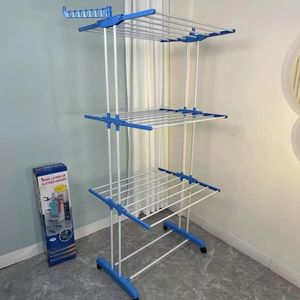 3-Tier Movable Clothes Drying Rack Heavy Duty Laundry Hanger - Blue