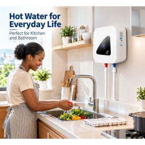 LGNT Electric Water Heater 1500W Bottom Outlet Enamel Tank 16L White/Black