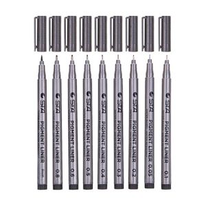 STA Black Pigment Fine Liner Brush Drawing Scrapbooking Pens 9 Pack