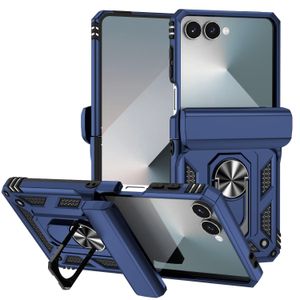 Baseus Shockproof Phone Case, Compatible With Galaxy Z Flip 7 Phone, Slide Window Lens Protection with Magnetic Stand Ring - Blue