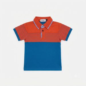 Bright Kids Colorblock Polo Shirt - Rust Orange/Blue