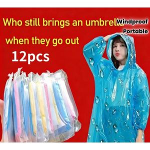 12-Piece Waterproof Raincoat Set – Portable, Windproof & Lightweight Emergency Rain Poncho with Hood (mixed colors)
