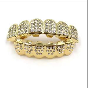 Fashion Hip Hop Gold Silver Color Iced Out CZ Stones Teeth  Top Bottom Teeth  For Men Women Jewelry Gifts