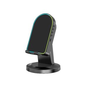4 IN 1 Wireless Induction Bluetooth Speaker with Wireless Charging Phone Stand RGB Lighting-Black