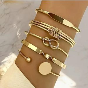 5pcs Set of Knotted Open Rings Stacked Bangle Set