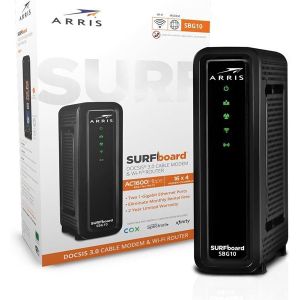 Arri SurfBoard -SBG10 Cable Modem Router Combo - DOCSIS 3.0 16x4 - AC1600 Dual-Band Wi-Fi Router - Gigabit Ethernet - Includes GE 2-Way Coaxial Cable Splitter