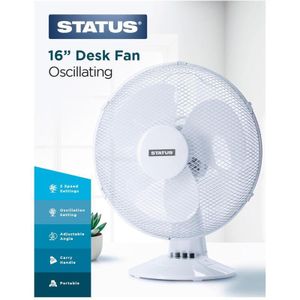 16 Inch Oscillating Portable Desk Fan 3 Speed Adjustable Angle Fan White