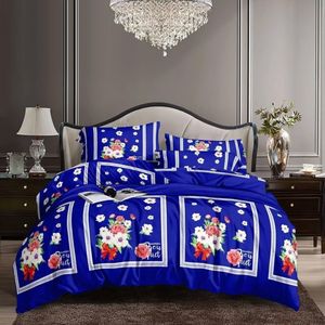 Cotton Bed Sheet King Size_ 4 Piece Set _ Blue Bouquet Print