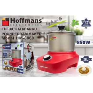 Hoffmans 5L - Automatic Multi- Function Food Processor Swallow Maker 850W -Fufu, Banku, Kokonte, Omutuo, Akple, Pounded Yam Pounding Machine - Red/ Silver