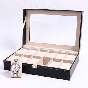 Genetic 12 Slots Watch Box Jewelry Storage Display Storage Box- Black
