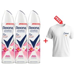 Rexona Spray 200ml 72Hrs Bright Bouquet (Pack Of 3) + T-Shirt Free
