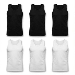 6-Pack Men's Cotton Singlets – Black/White