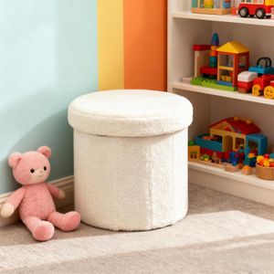 TodyJeyHo Storage Ottoman Cube, Round Ottomans with Storage Foot Stool Footrest for Lving Room, Boucle Ottoman Seat for Dorm Room,Faux Teddy Fur,  White 15"x15"x15"